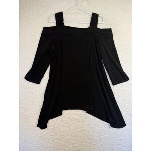 Clara Sun Woo Tunic Womens XL Cold Shoulder 3/4 Sleeve Handkerchief Hem‎ Top